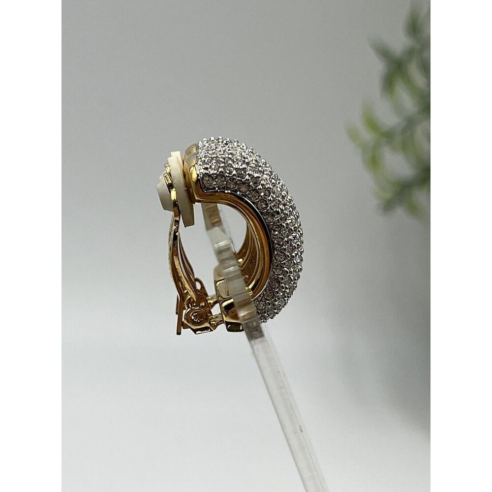 Swarovski Vintage Swan Signed Pave Crystal Rhinestone Clip Ons‎ Hoop Earrings - Picture 6 of 16